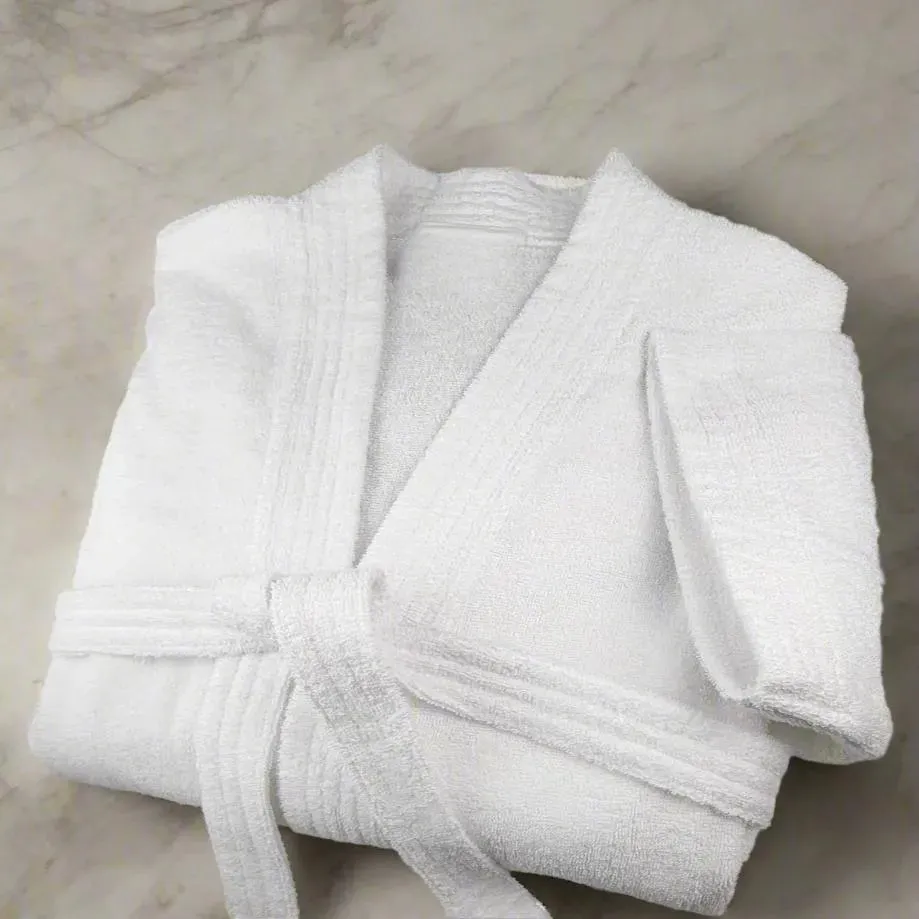 100% Cotton White Terry Kimono Bathrobe