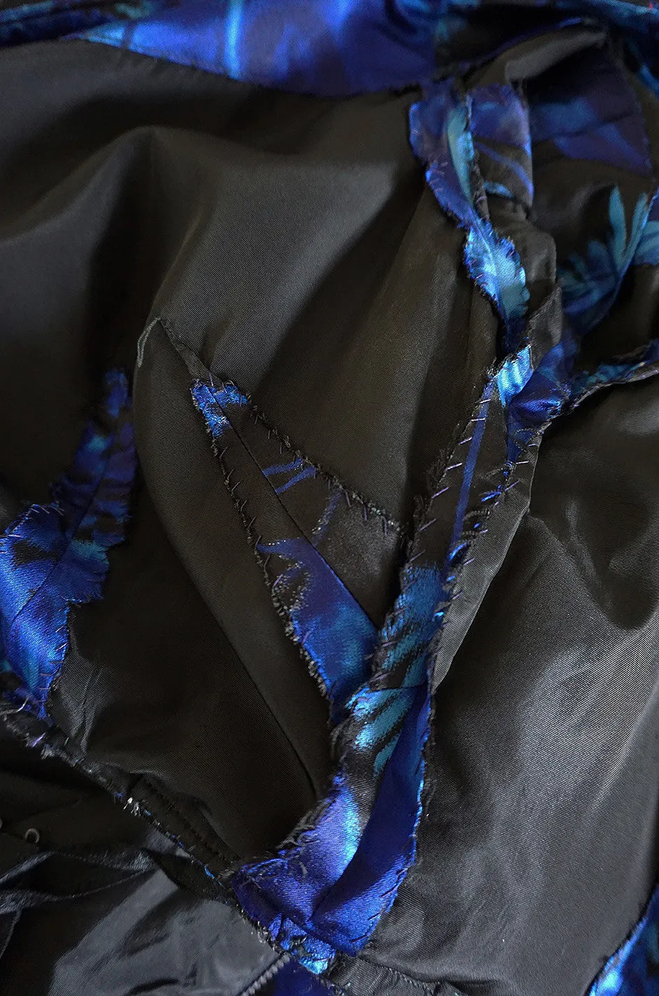 1950s Deep Blue Floral Demi-Couture Level Silk Dress