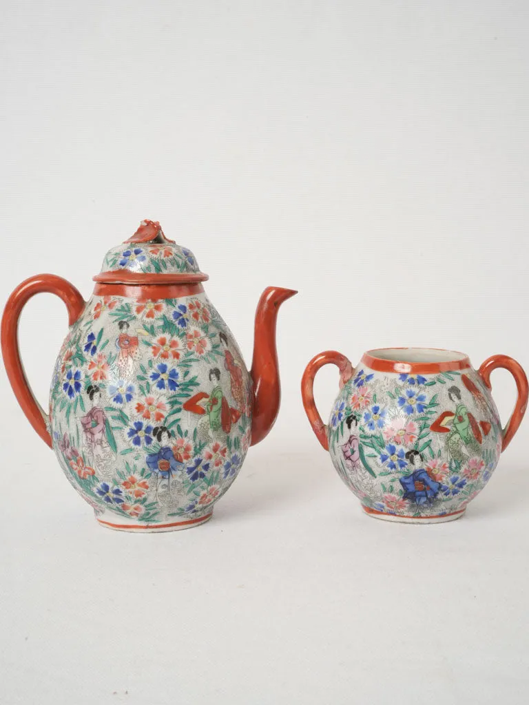 19th-century Japanese teapot and sugar bowl