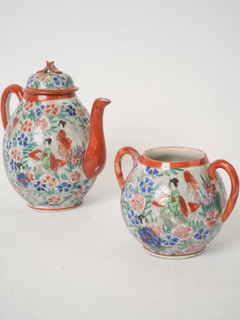 19th-century Japanese teapot and sugar bowl