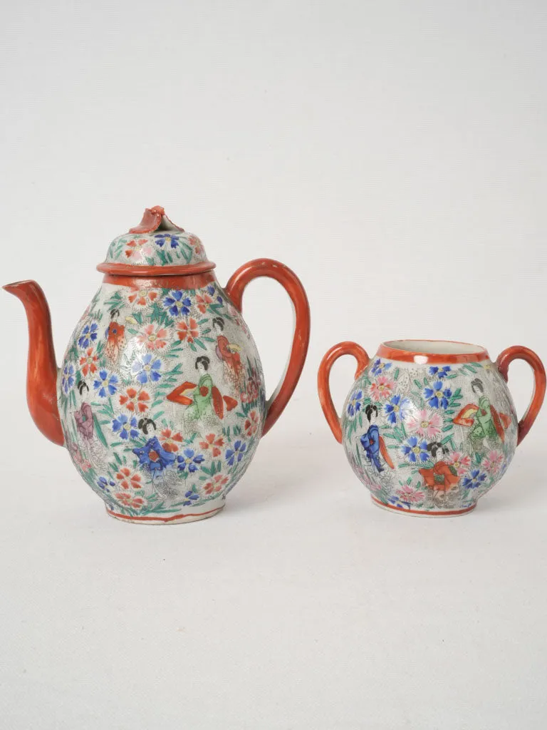 19th-century Japanese teapot and sugar bowl