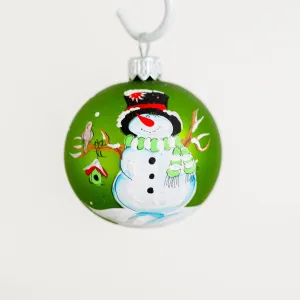 60mm Green Snowman with Black Hat Hand Painted Bauble