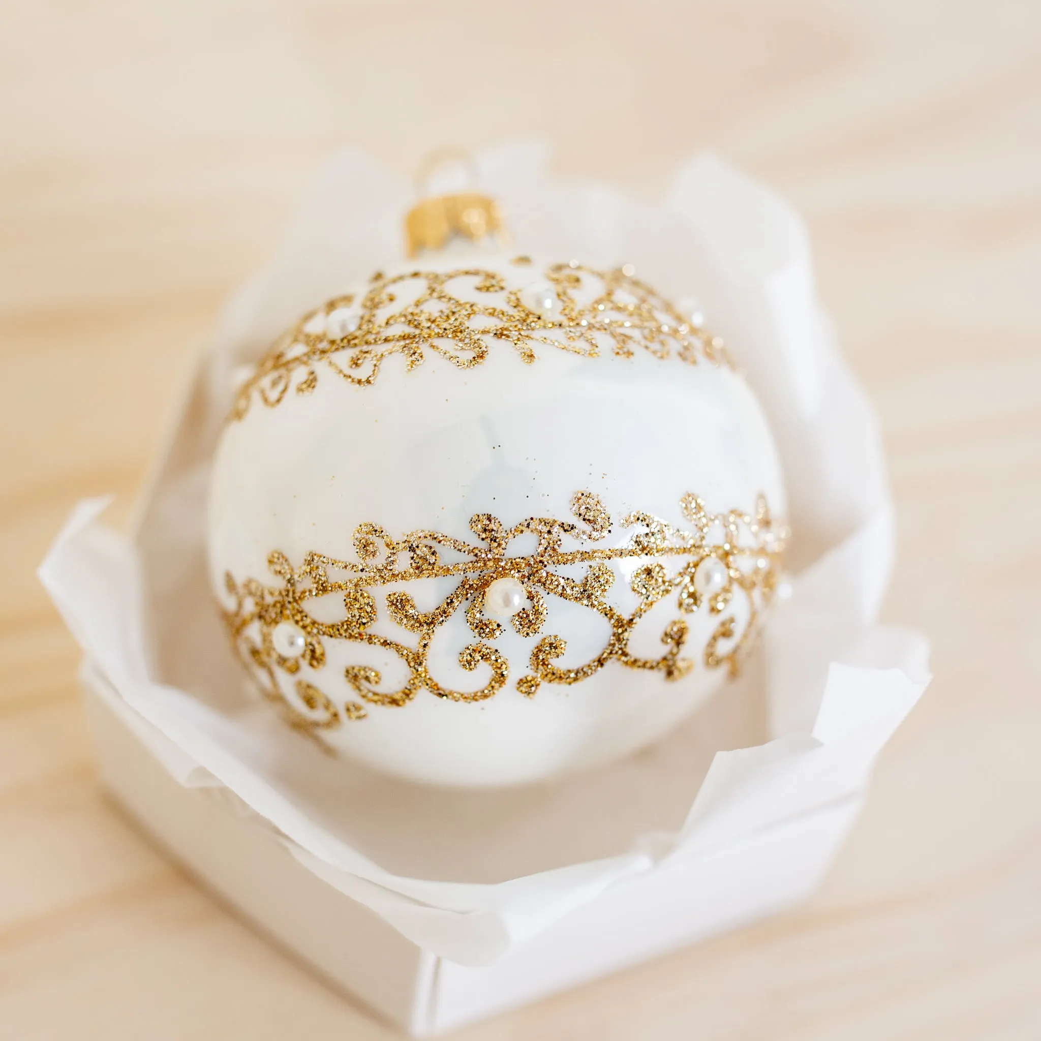 80mm white glass bauble