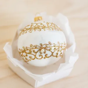 80mm white glass bauble