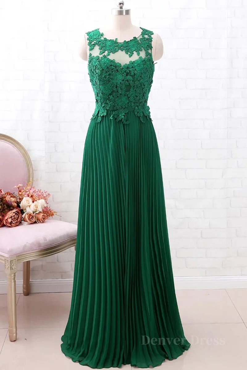 A Line Round Neck Green Lace Long Prom Dress Bridesmaid Dress Open Back Lace Green Formal Dress Green Lace Evening Dress