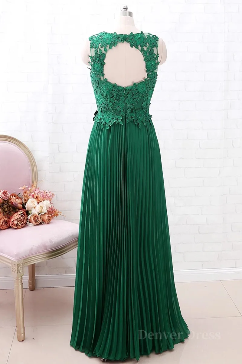 A Line Round Neck Green Lace Long Prom Dress Bridesmaid Dress Open Back Lace Green Formal Dress Green Lace Evening Dress