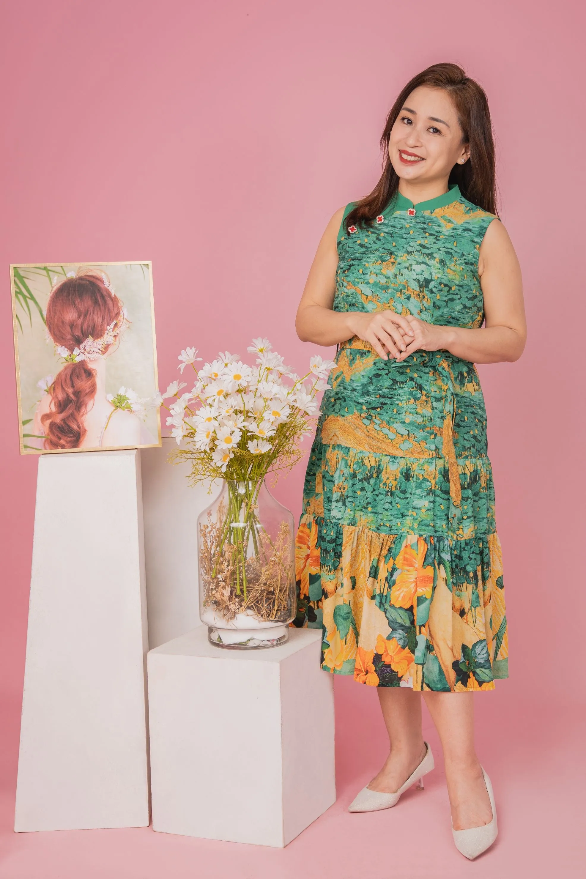 Abstract Painted Cheongsam Dress