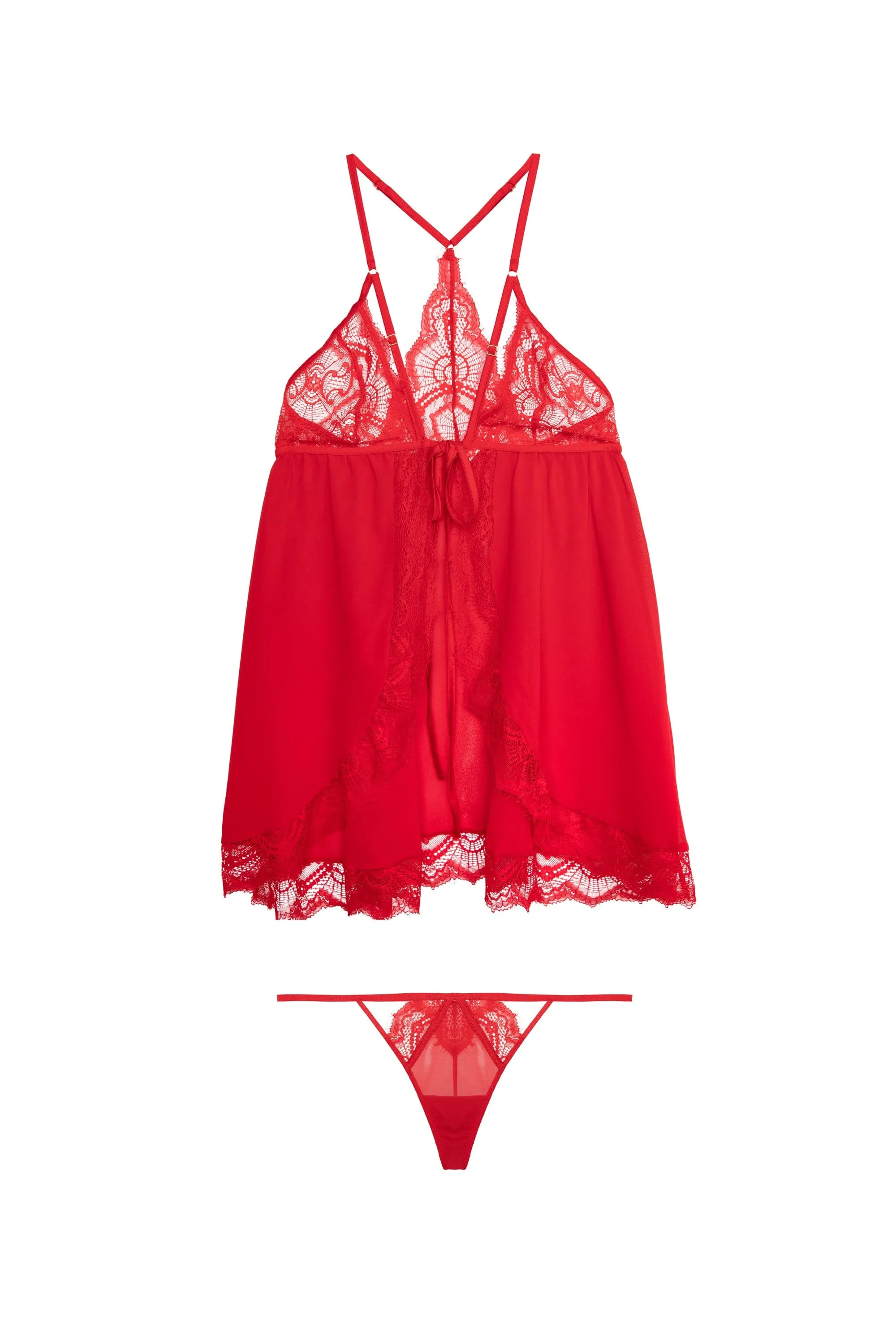 Adele Red Eyelash Lace Babydoll and Thong Set