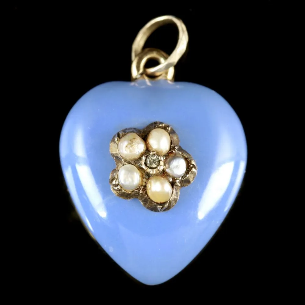 Antique Georgian Heart Locket 18Ct Gold Enamel Diamond Circa 1830