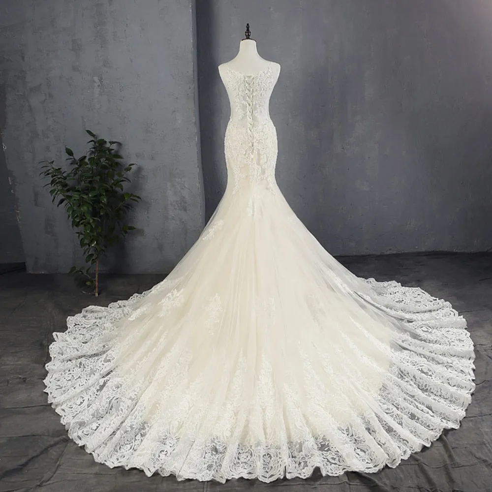 Appliques Tulle Mermaid Luxury Wedding Dress