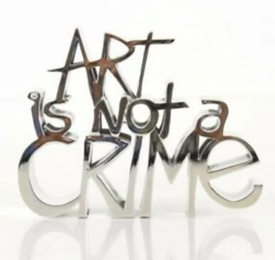 Art Is Not a Crime Hand Candy Silver Sculpture by Mr Brainwash- Thierry Guetta