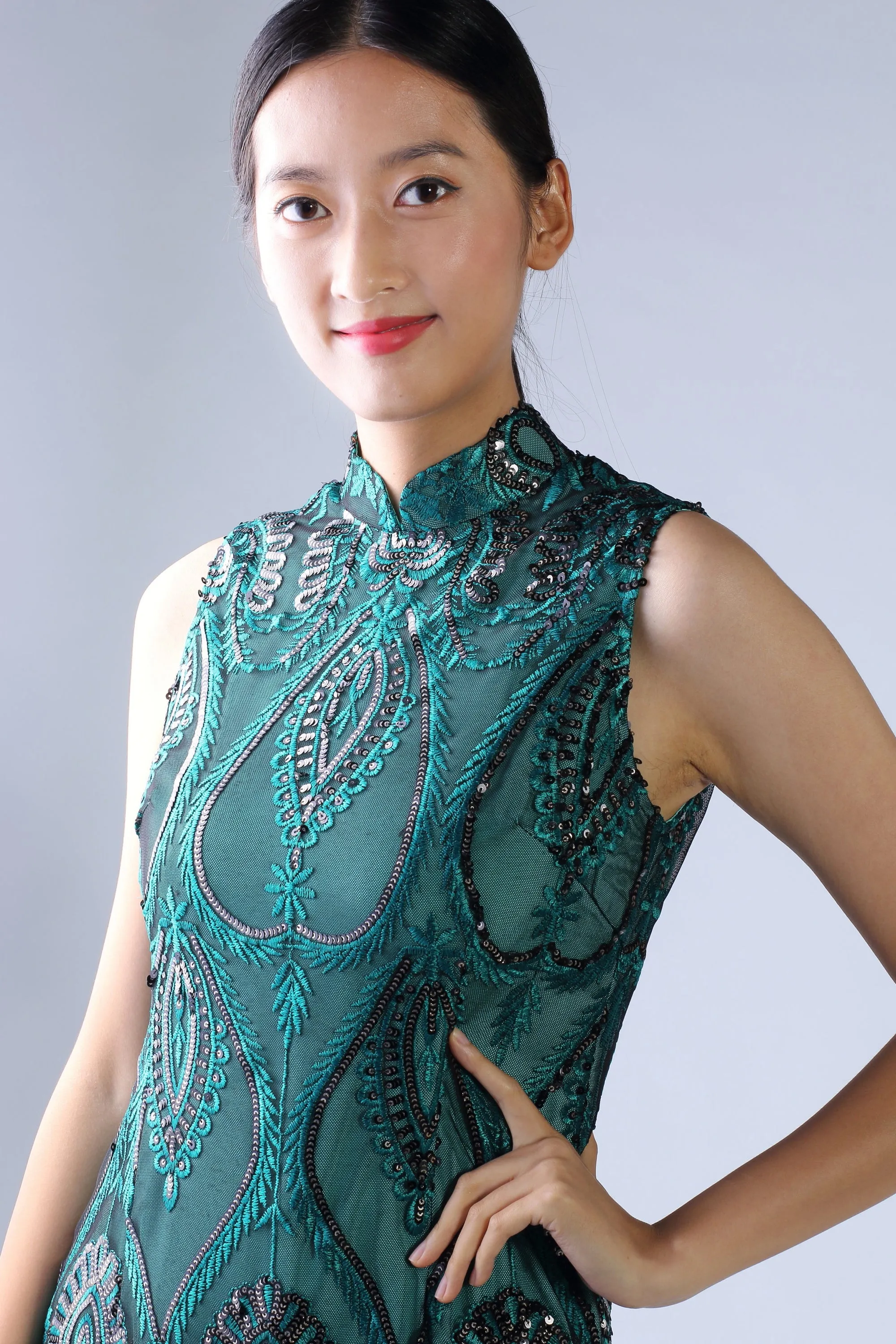 AURORA Sequinned Cheongsam (Teal)