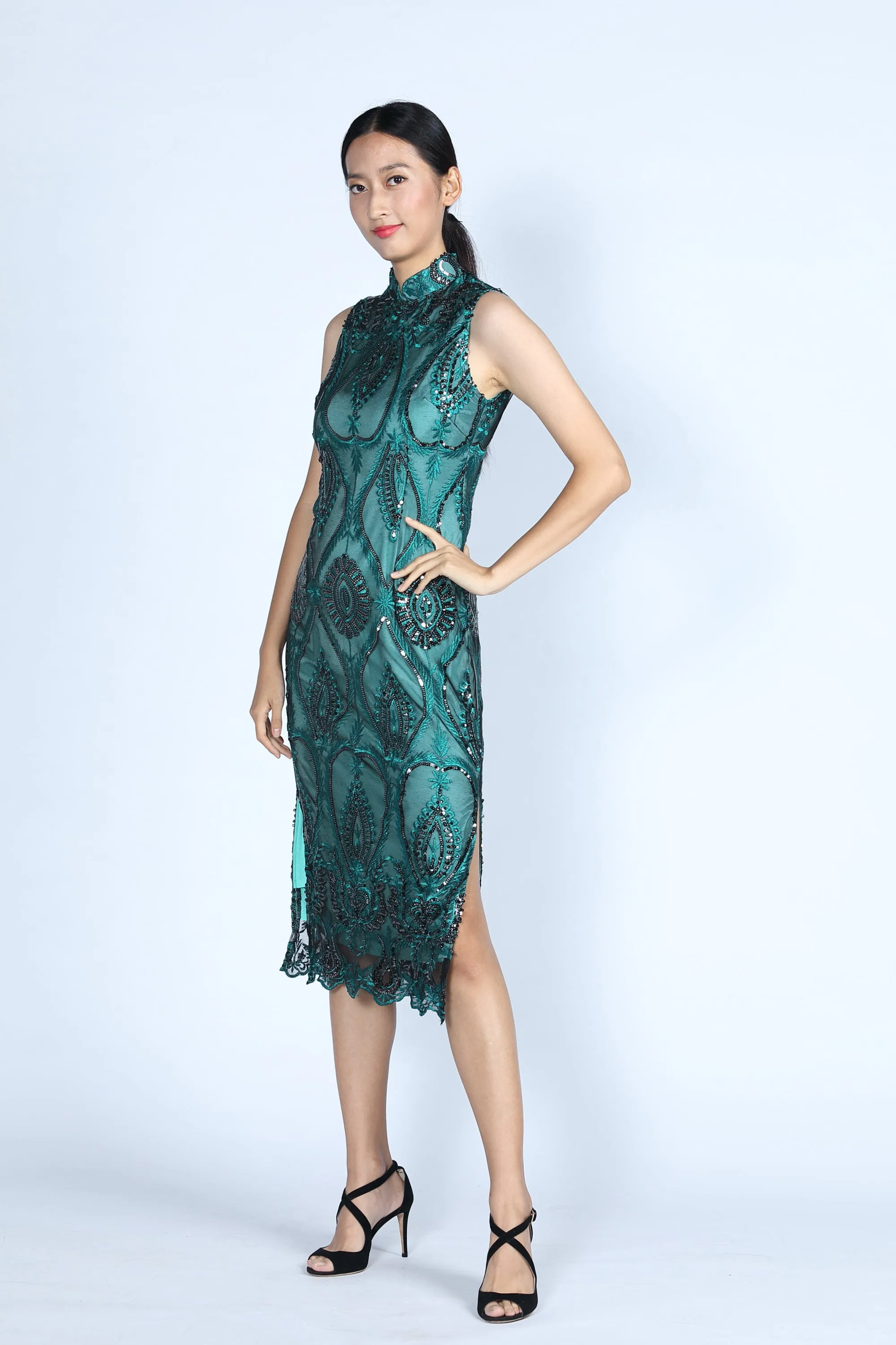 AURORA Sequinned Cheongsam (Teal)