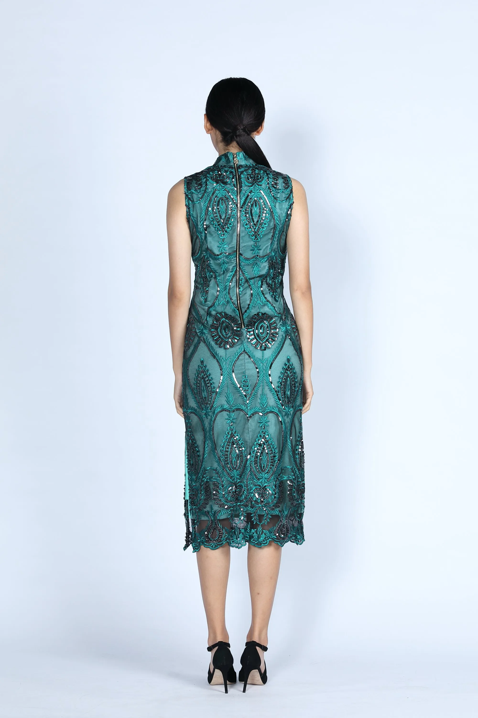 AURORA Sequinned Cheongsam (Teal)