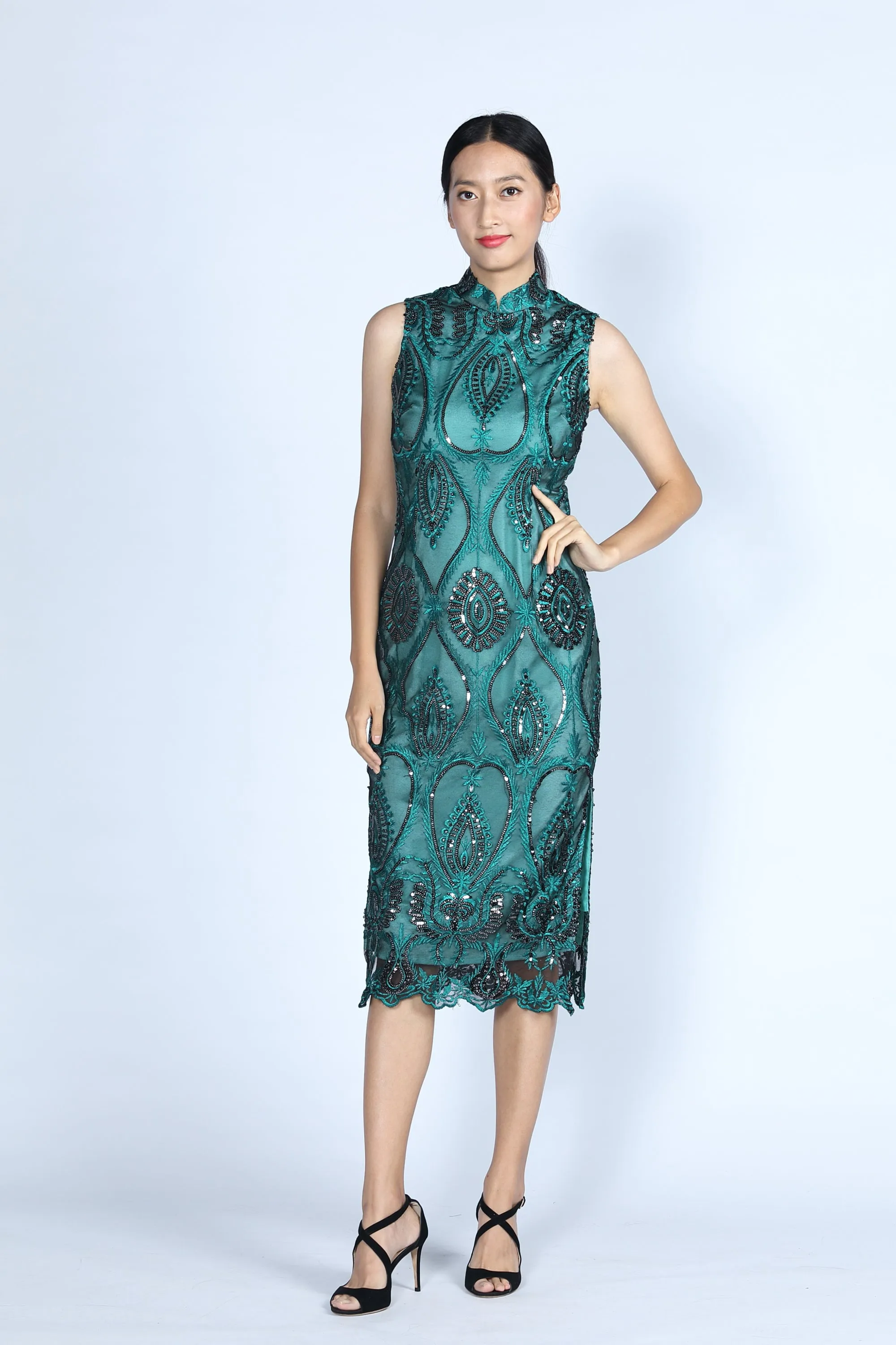 AURORA Sequinned Cheongsam (Teal)