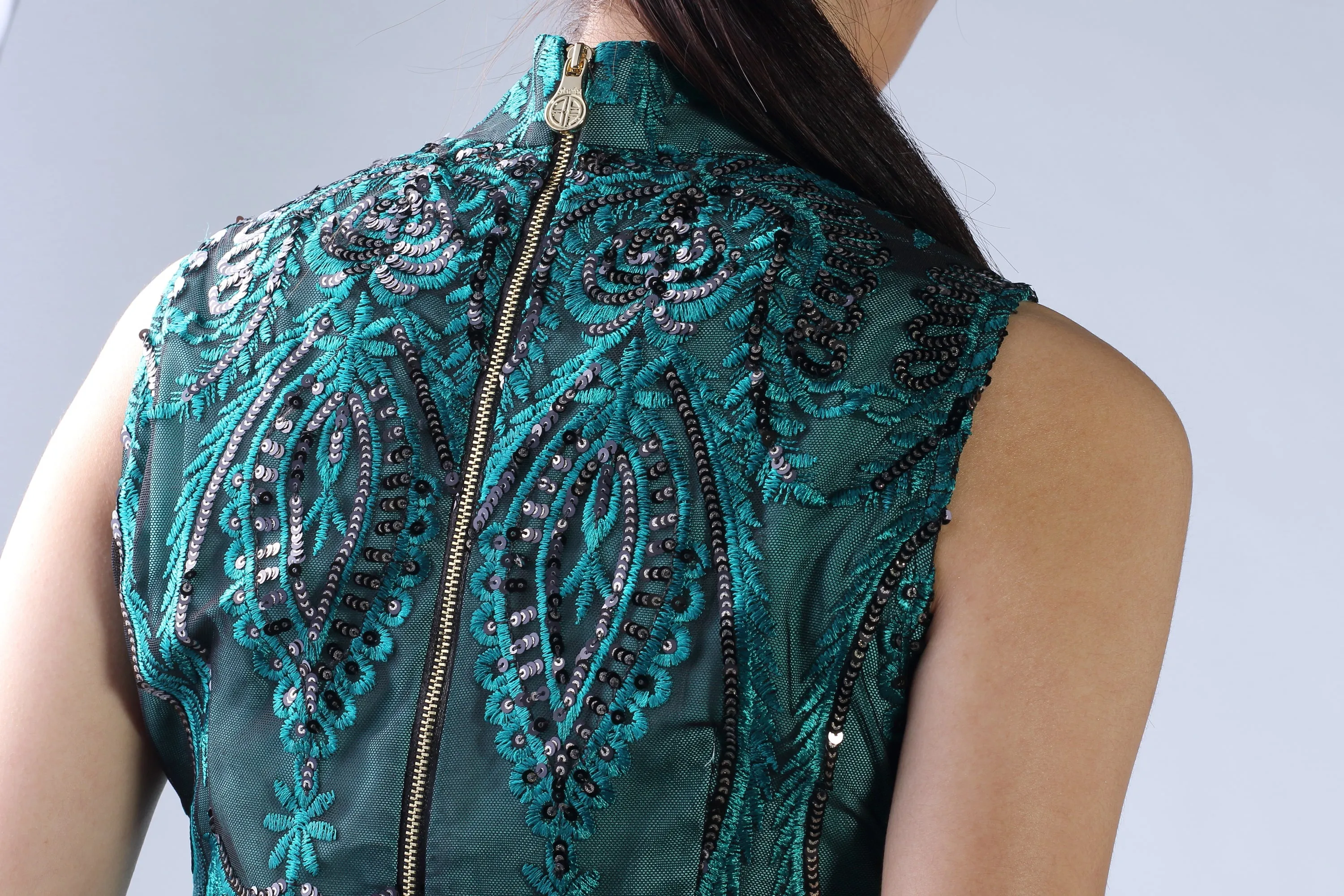 AURORA Sequinned Cheongsam (Teal)