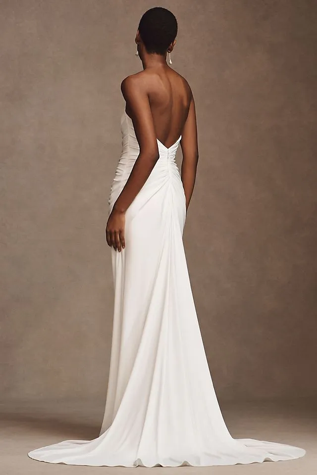 Bhldn Simone Strapless Ruched Wedding Bustier Dress, Ivory