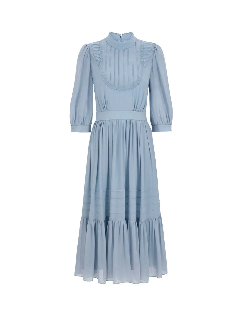 BORA AKSU French Court Style Stand Collar Puff Sleeve Pleated Dress