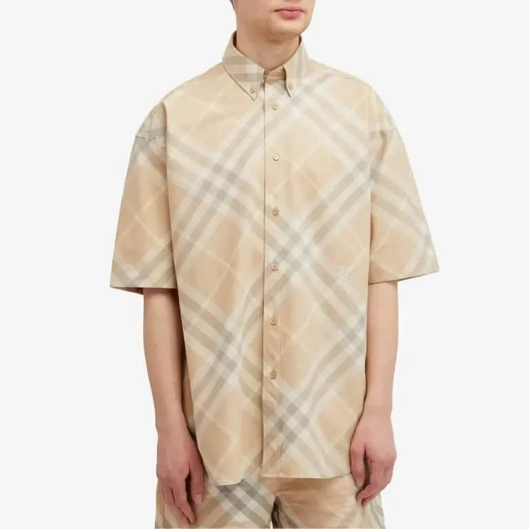 Burberry Ekd Logo Short Sleeve Check Shirt, beige