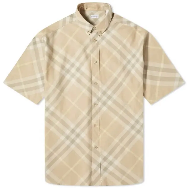 Burberry Ekd Logo Short Sleeve Check Shirt, beige