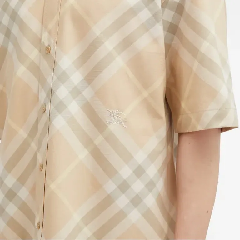 Burberry Ekd Logo Short Sleeve Check Shirt, beige