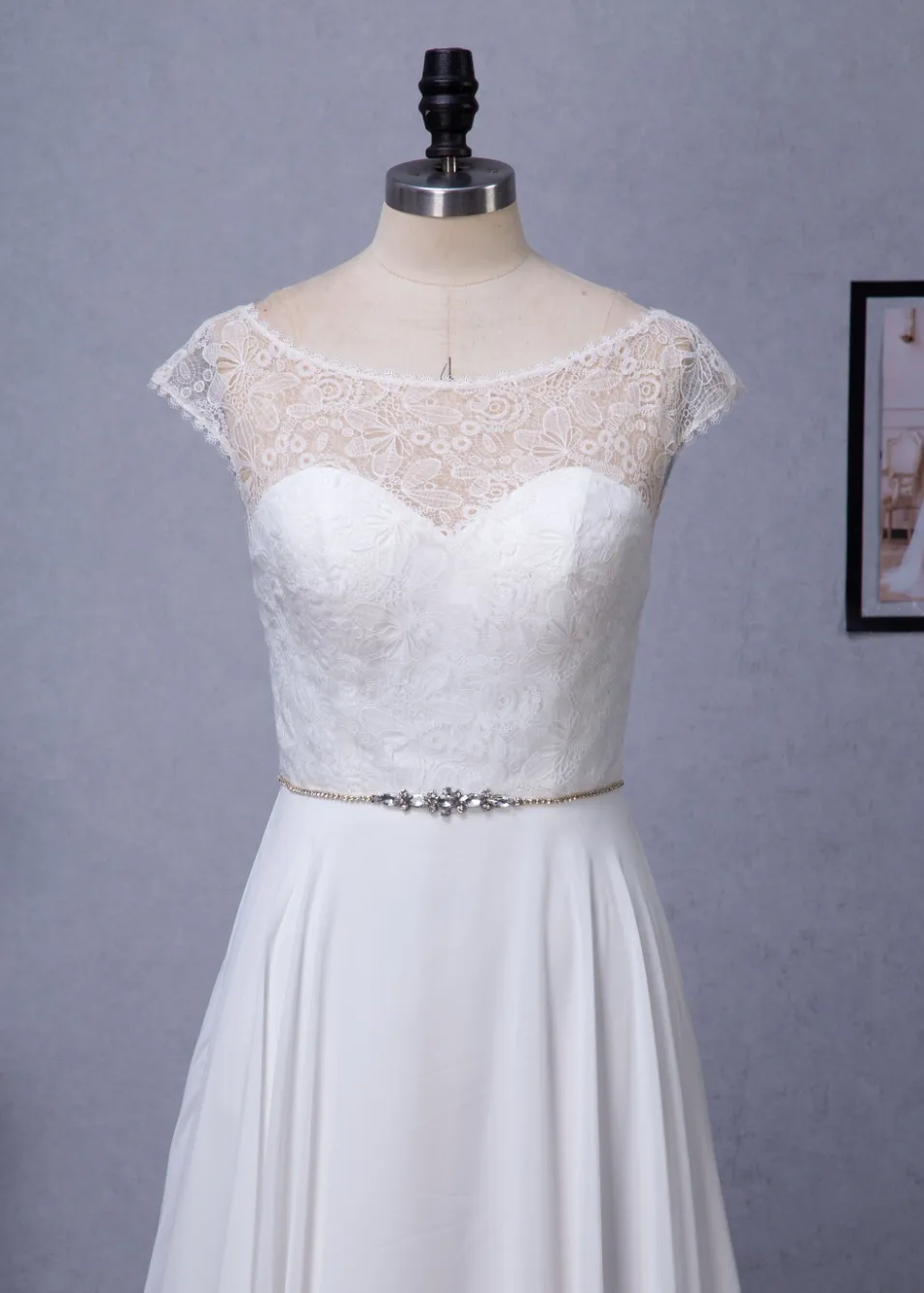 Cap Sleeve Chiffon A-Line Wedding Dress With Detachable Train