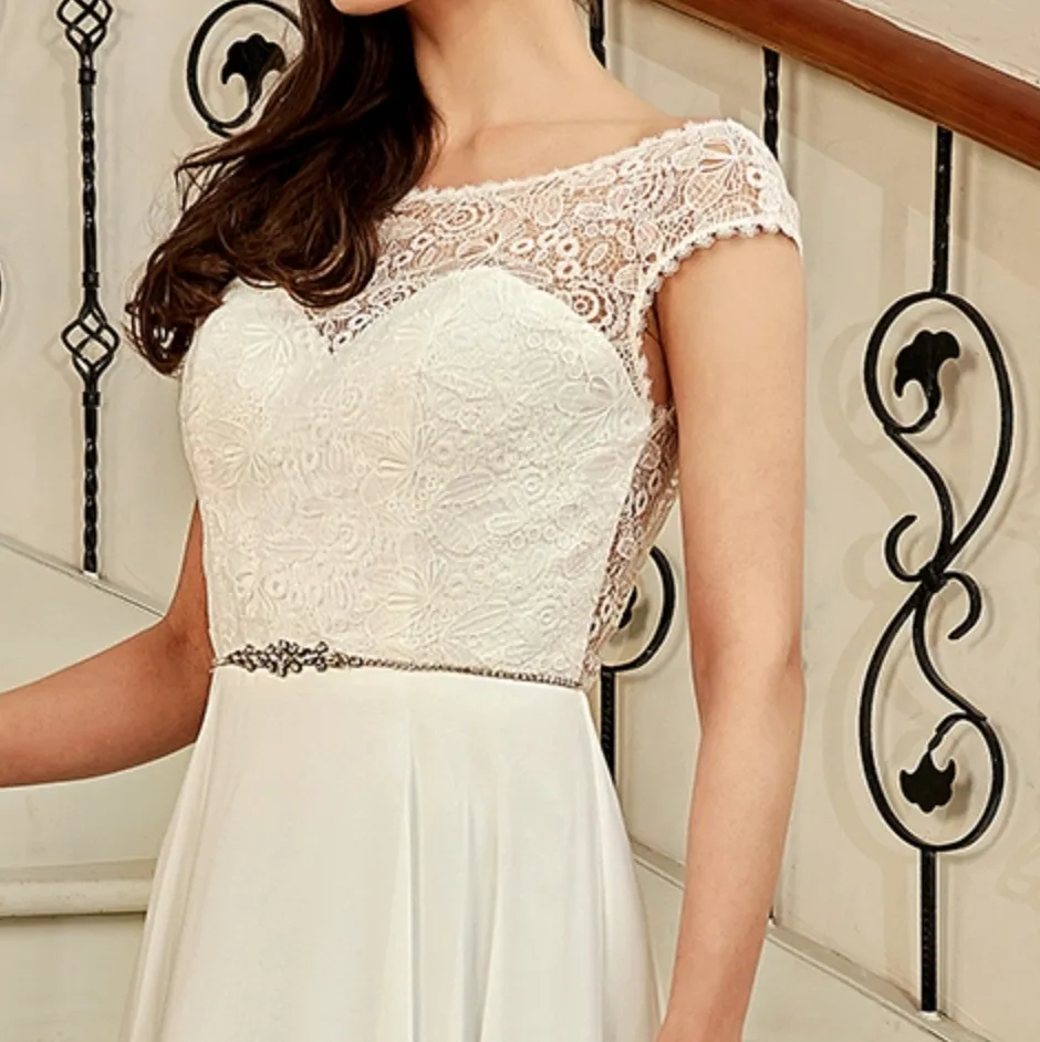 Cap Sleeve Chiffon A-Line Wedding Dress With Detachable Train