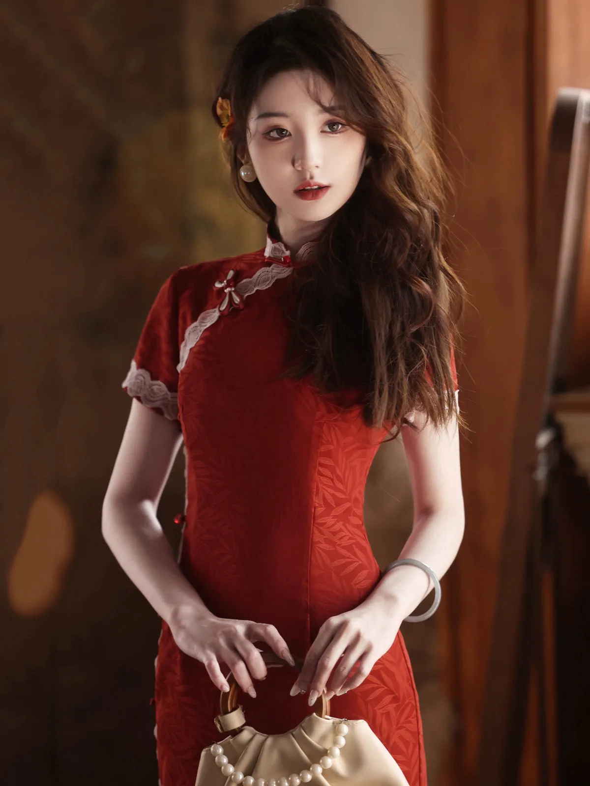 Cheongsam for Tea Ceremony, Traditional Chinese Dress, Rouge