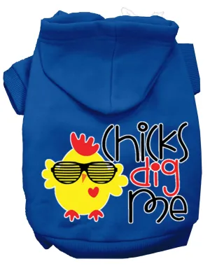 Chicks Dig Me Screen Print Dog Hoodie Blue S