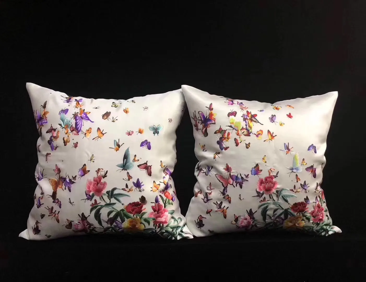 Chinese 100% hand embroidered Su Embroidery silk pillow covers flower butterfly 1piece