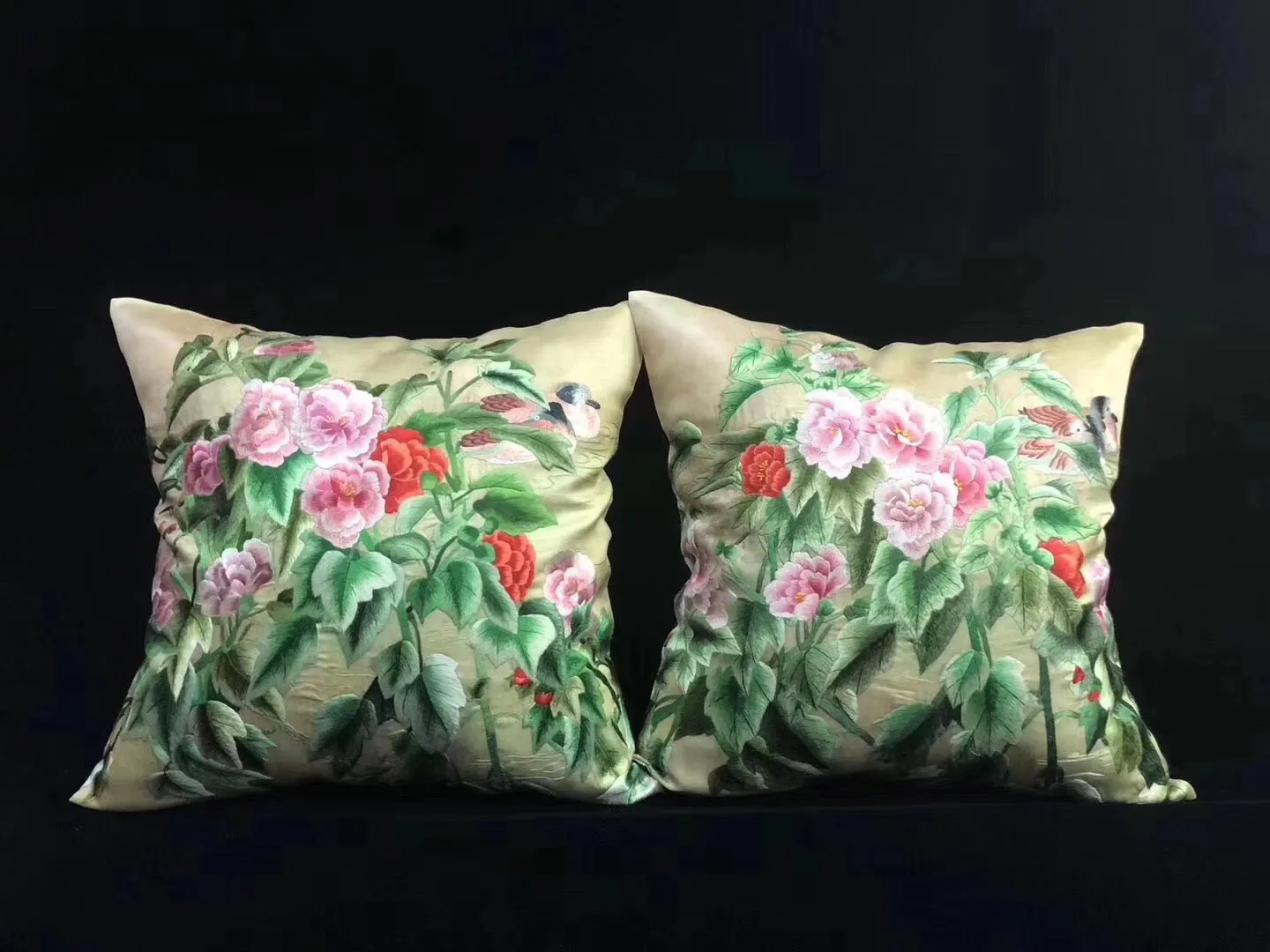 Chinese 100% hand embroidered Su Embroidery silk pillow covers flower butterfly 1piece