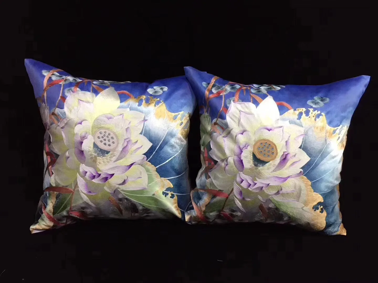 Chinese 100% hand embroidered Su Embroidery silk pillow covers flower butterfly 1piece