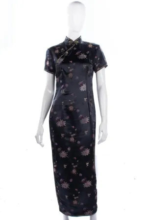 Chinese  "Dachunghwa" Long Black Embroidered Dress. Size 8