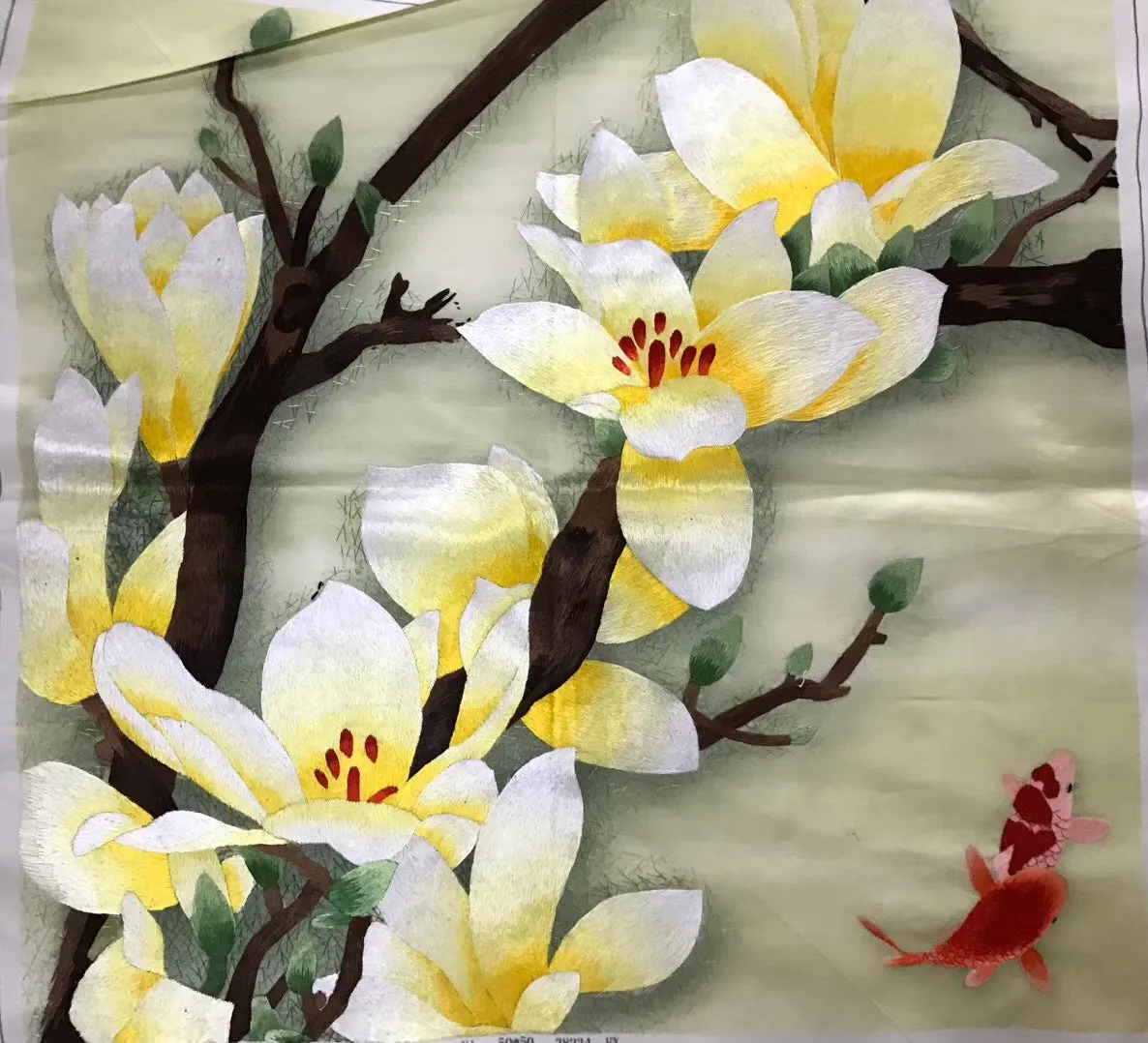 Chinese Totally 100% Hand Embroidered Su Embroidery Art:peony magnolia flower 50cm 3918