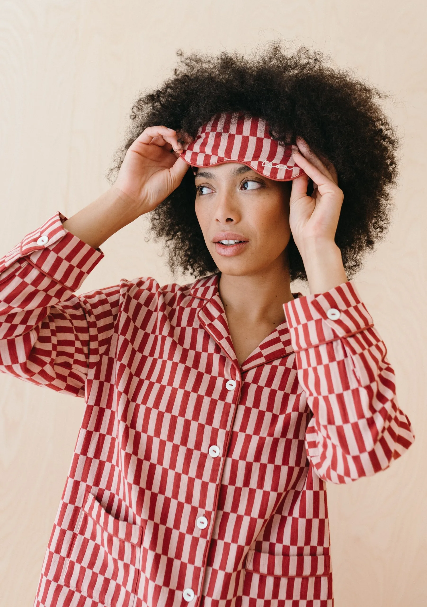 Cotton Eye Mask in Rose Checkerboard