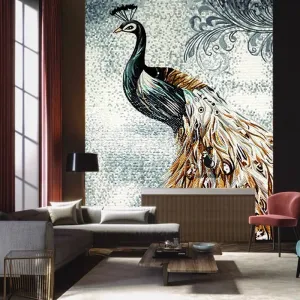 Custom Luxury Glass Mosaic Mural Chinese Style Peacock