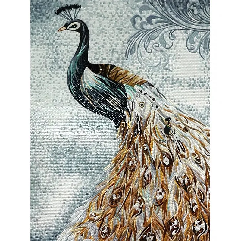 Custom Luxury Glass Mosaic Mural Chinese Style Peacock