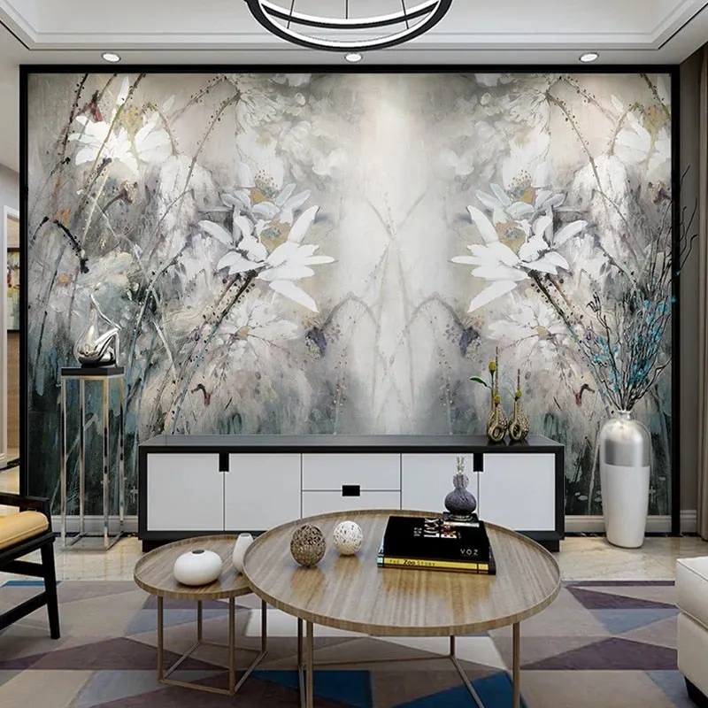 Custom Mural Wallpaper Retro Oil Painting Effect Lotus (㎡)