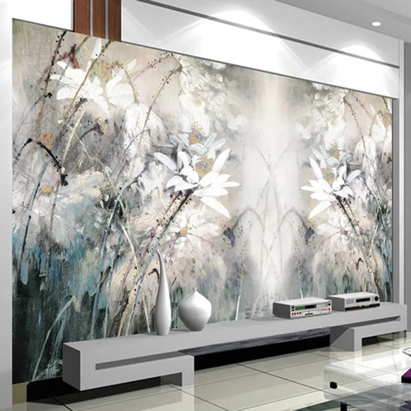 Custom Mural Wallpaper Retro Oil Painting Effect Lotus (㎡)