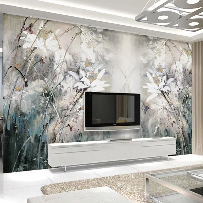 Custom Mural Wallpaper Retro Oil Painting Effect Lotus (㎡)