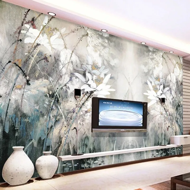 Custom Mural Wallpaper Retro Oil Painting Effect Lotus (㎡)