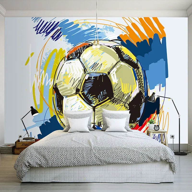 Custom Wallpaper Mural for Kid's Room Hand-painted Graffiti Football (㎡)