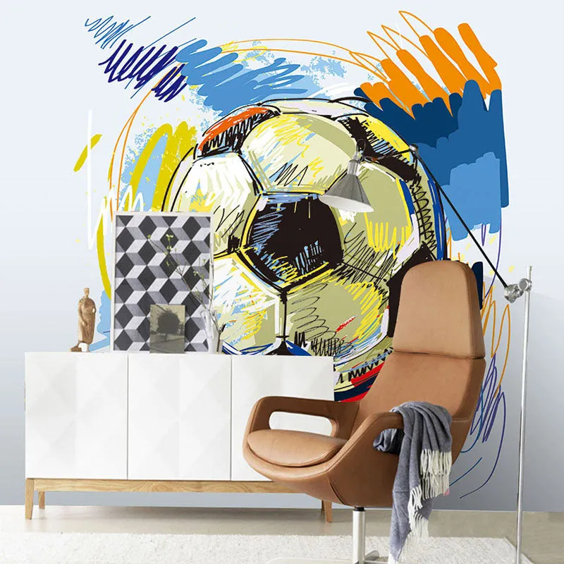 Custom Wallpaper Mural for Kid's Room Hand-painted Graffiti Football (㎡)