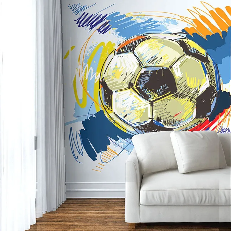 Custom Wallpaper Mural for Kid's Room Hand-painted Graffiti Football (㎡)