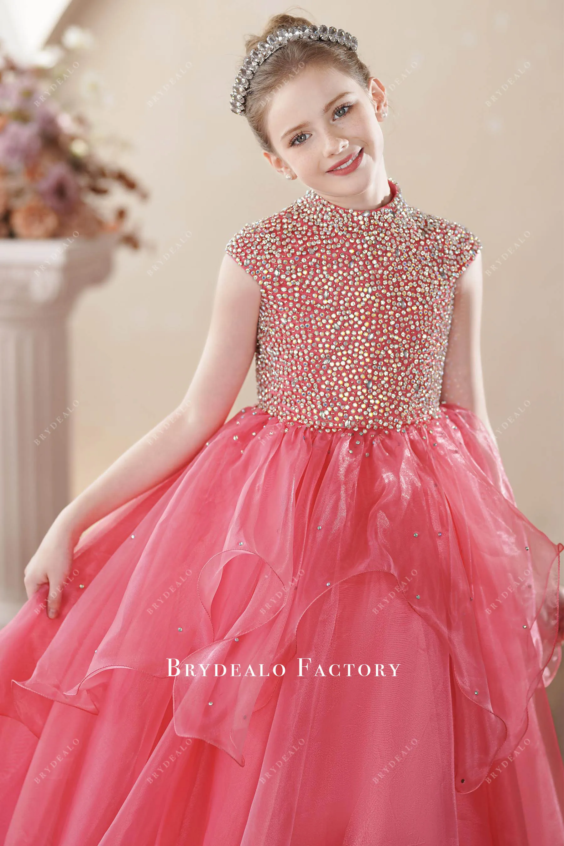 Dazzled Hot Pink Organza Princess Kids Birthday Pageant Gown