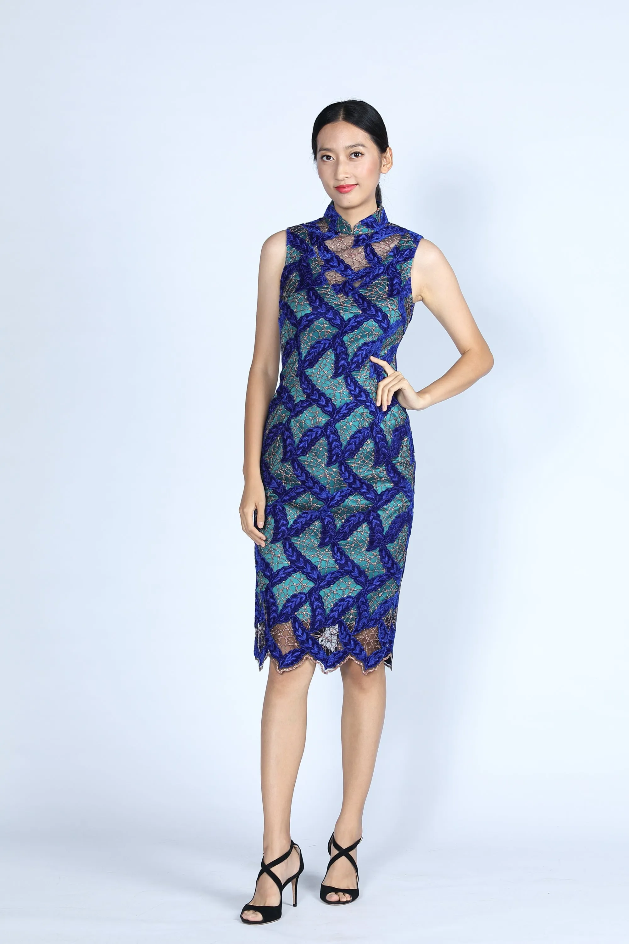 DIANA V-neck Cheongsam (Blue)