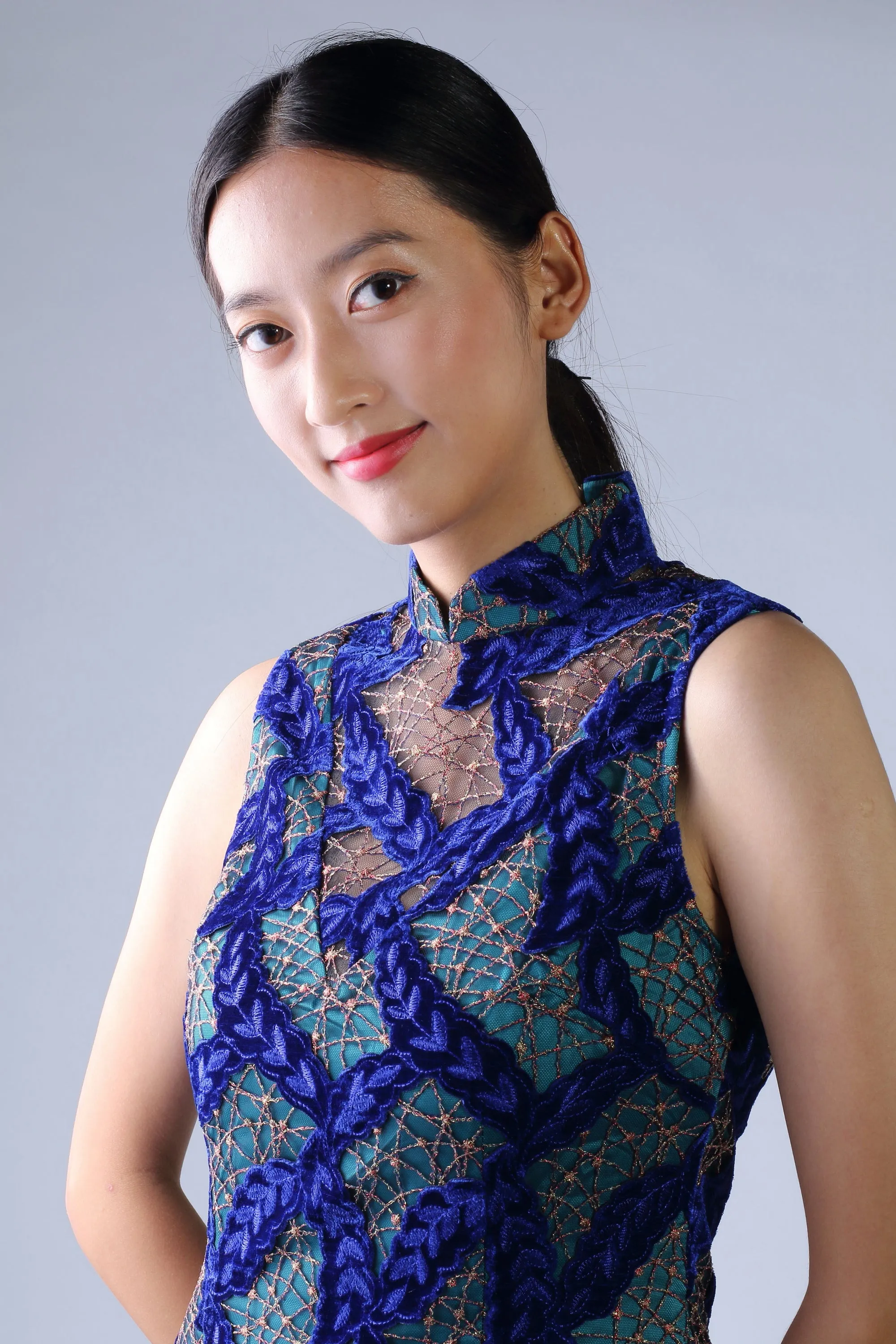 DIANA V-neck Cheongsam (Blue)