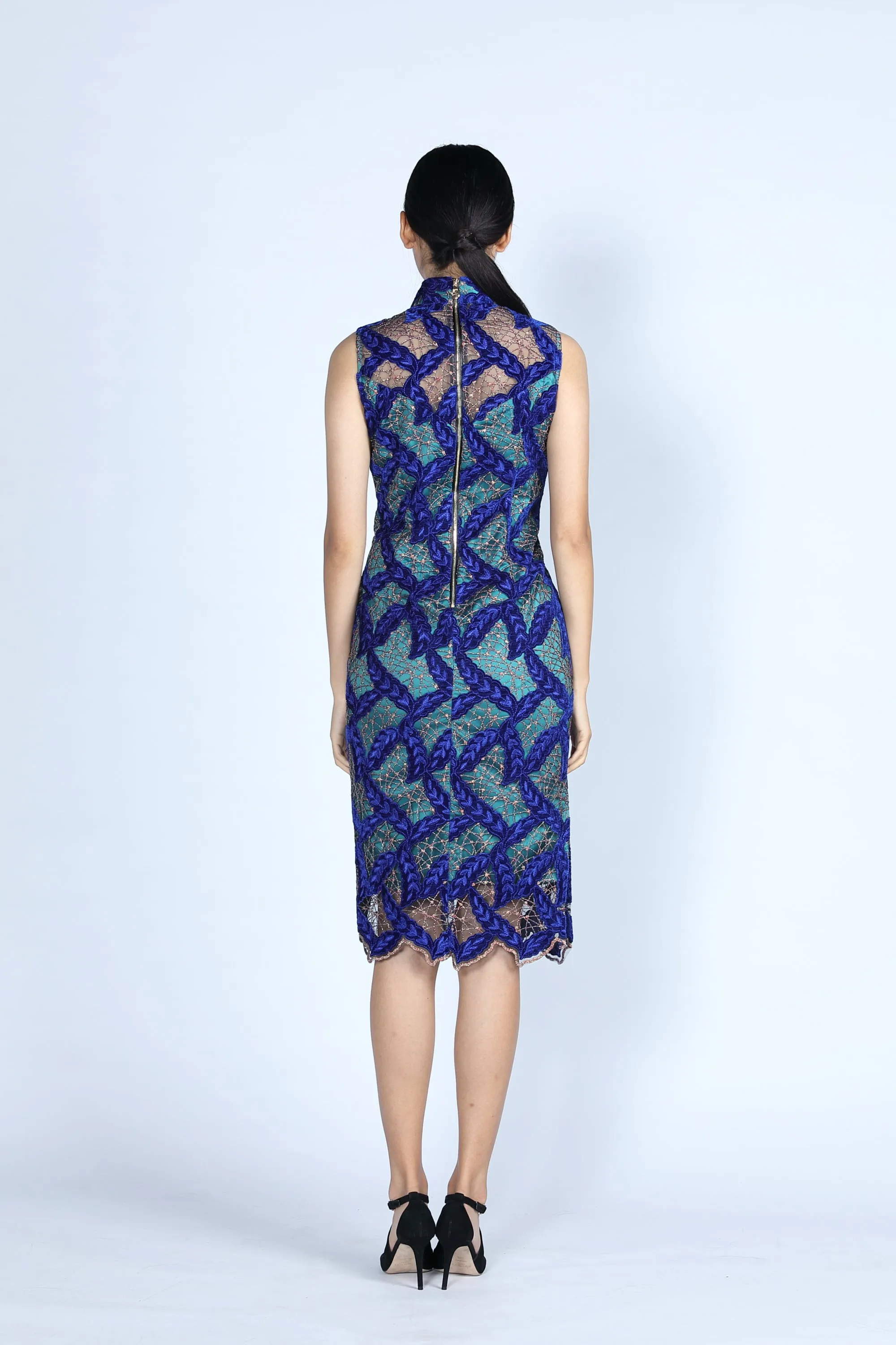 DIANA V-neck Cheongsam (Blue)