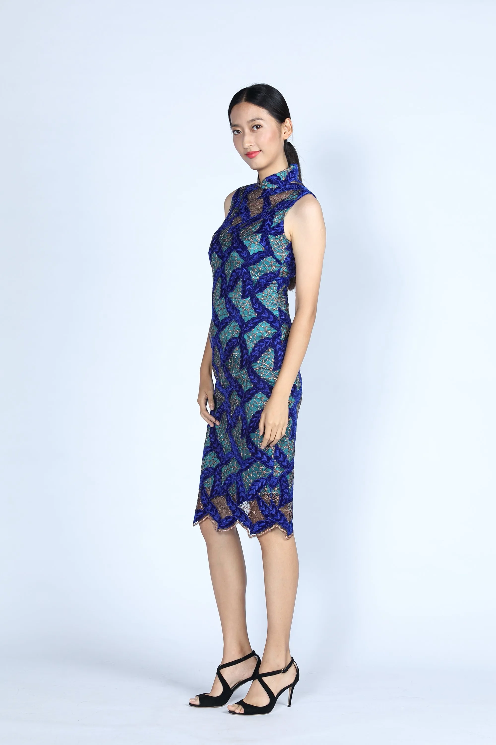 DIANA V-neck Cheongsam (Blue)