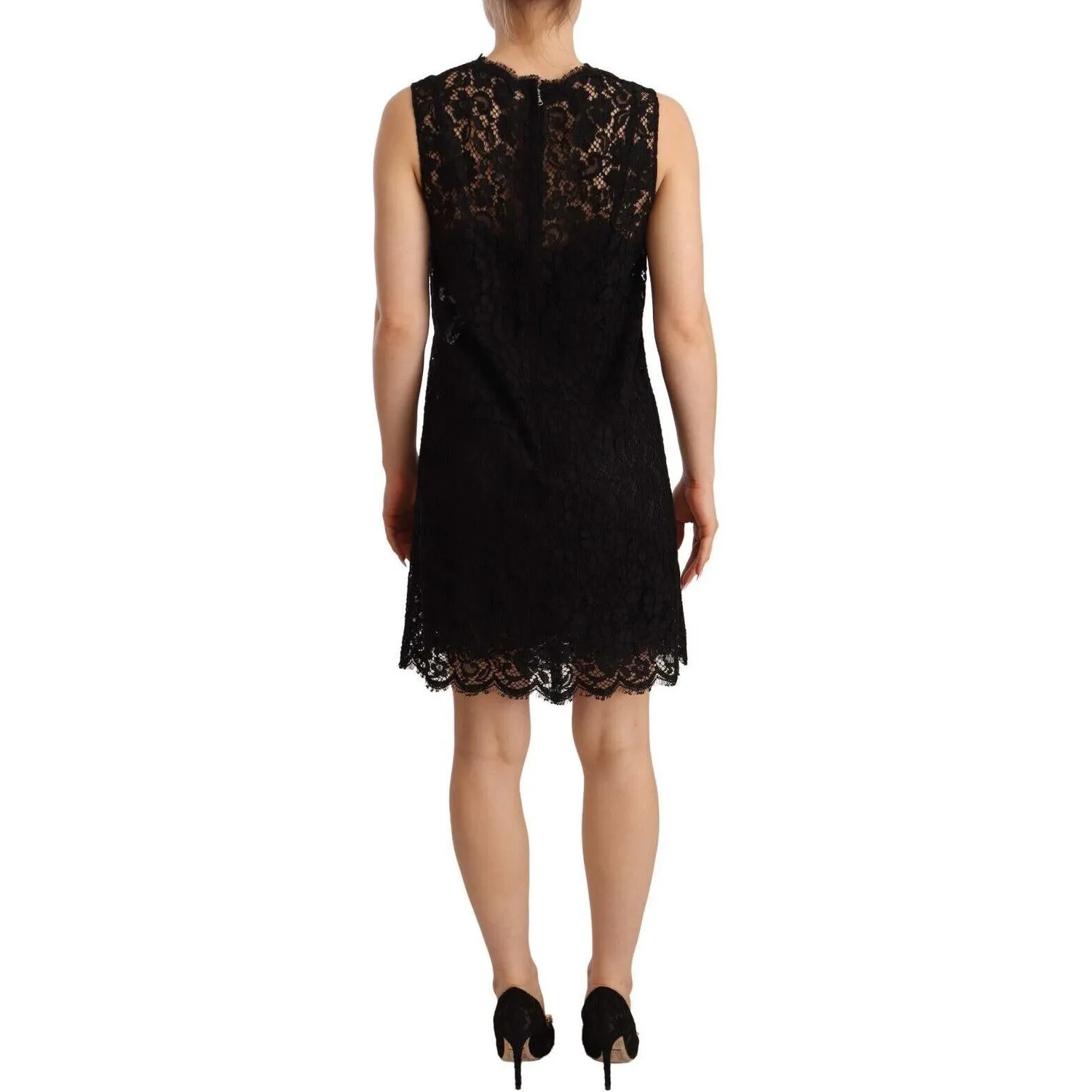 Dolce & Gabbana Elegant Floral Lace Sheath Dress in Black